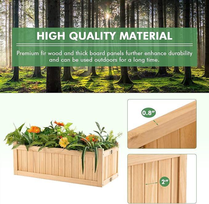 LDAILY Foldable Raised Garden Bed Easy Assembly Raised Bed with Bottom &amp 2 Drainage Holes Wood Planter Box for Flowers/Vegetables/Fruits in Backyard Patio (27.5 L x 12 W x 10 H)