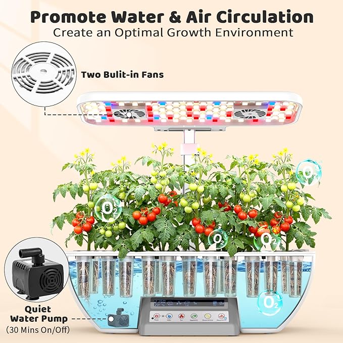 Hydroponics Growing System Kit 17 Pods Indoor Herb Garden with 2 Fans Circulation Grow Light Smart Water Cycle Auto Timer 10L Water Tank Perfect Indoor Gardening System Gifts (White)