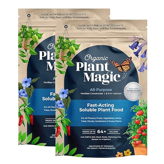 Organic Plant Magic - Truly Organic™ Fast-Acting Soluble Plant Food: All-Purpose Fertilizer Concentrate for All Flower Vegetable Herb Fruit Tree Shrub Container Garden &amp House Plants [Two 1 lb Bag