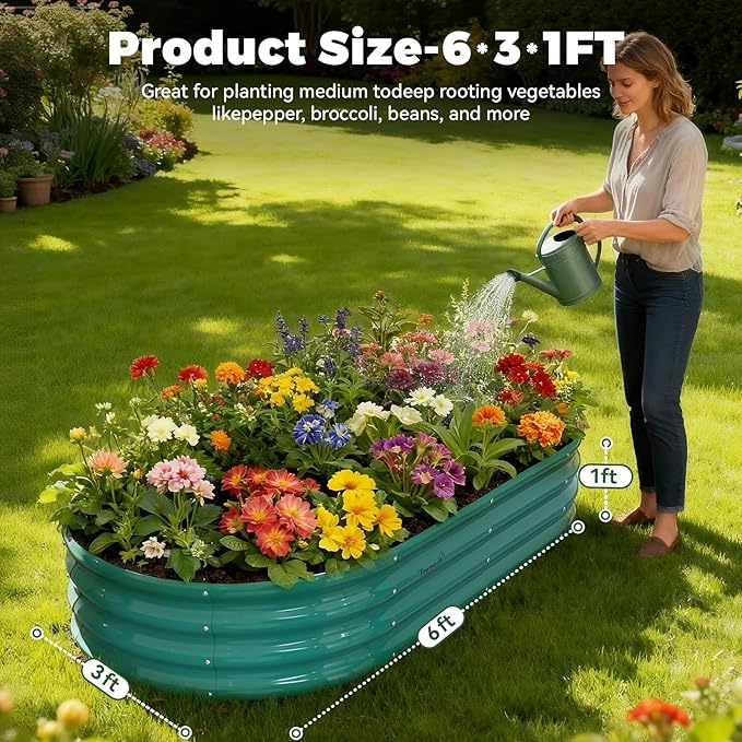 2 Pack 6x3x1ft Raised Garden Bed 12 Tall Galvanized Metal Raised Beds for Gardening Rust Resistant Elevated Garden Bed Planters Box Kit for Outdoor Plants Vegetables Flowers Herbs Tomatoes Green