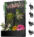 Metal Planter Box with Trellis72x47x16Galvanized Steel Outdoor Raised Garden Bed with Privacy Screenwith Drainage Holes &amp Lockable Casters for Climbing PlantsVegetablesand Vines(Black-BYC)