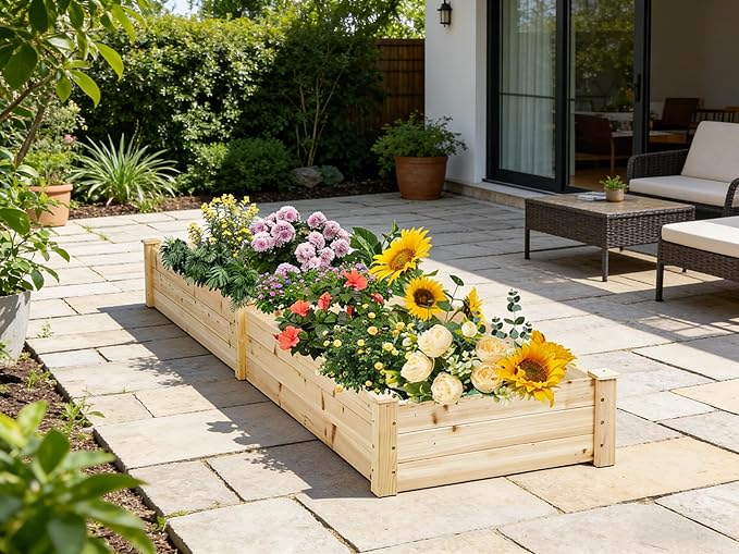 SUNCROWN 8x2ft Wooden Raised Garden Bed Planter Box for Vegetables and Flowers in Backyard/Patio/Outdoor Gardening with Open Base Natural 96 x 24 x 10in
