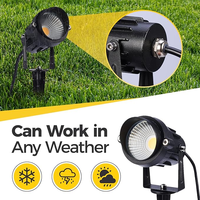 Outdoor Landscape Lighting 10W120V ACWarm White Waterproof LED Landscape Lights for YardPatioLawn Wall FloodDrivewayTree LightingMetal Ground Stake (2 Packs)