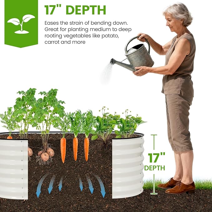 Galvanized Raised Garden Bed Outdoor |17'' Tall Planter Box Outdoor for Deep Root Plants | 2Pcs Raised Bed Kit for Gardening with Rubber Strip for Vegetables Flowers Fruits (White 4x2x1.4FT)