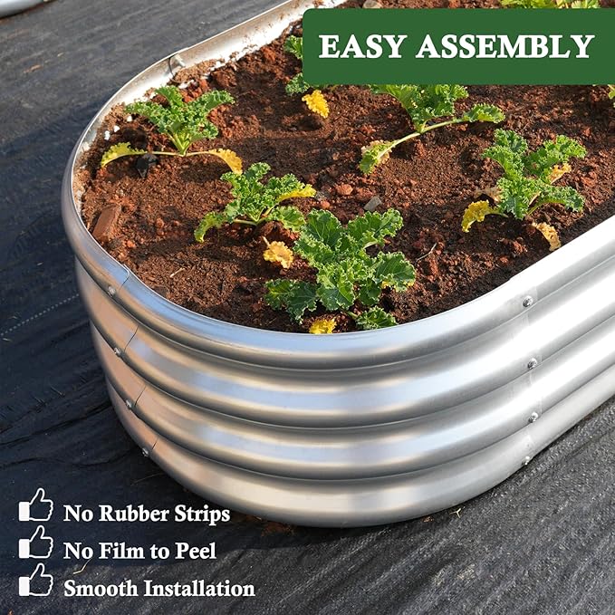 4x2x1 ft Galvanized Raised Garden Bed Outdoor 4-Pack 12 Tall Metal Planter Boxes for Planting Vegetables Flowers Herbs Tomato - Corrugated Rust-Resistant Elevated Garden Beds Kit Silver