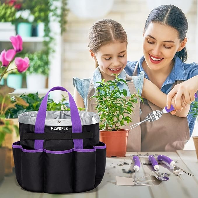 Purple Garden Tool Set Gardening Items for Women - 11PCS Heavy Duty Garden Tools with Detachable Storage Bag Weeder Dual-Purpose Hoe