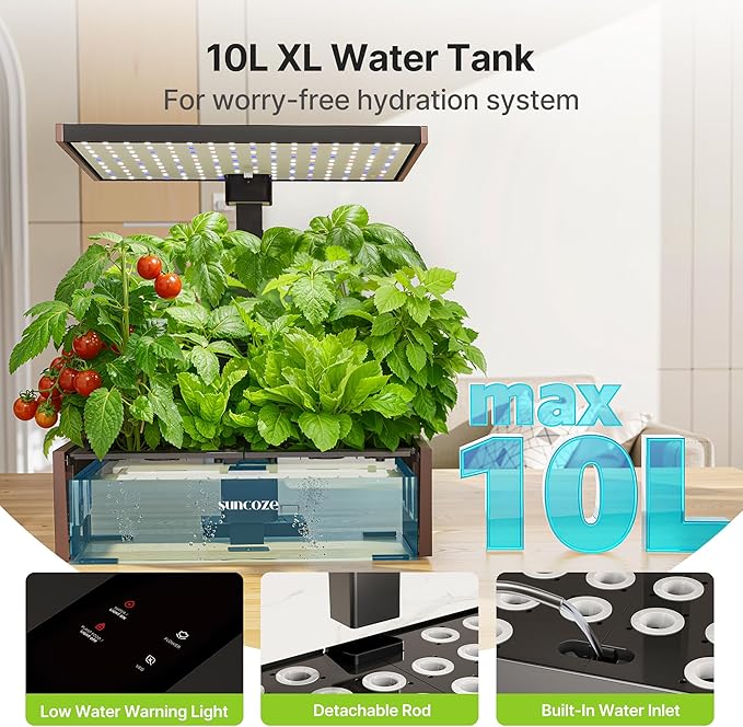 SUNCOZE Hydroponics Growing System Kit 20 Pods Indoor Herb Garden with 10L Water Tank &amp Adjustable Height 25 30W LED Grow Light LCD Display with Veg/Flower Modes Pump &amp Low Water Reminder