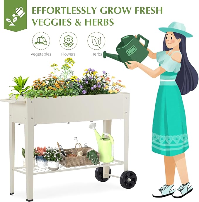 DDK Outdoor Heavy Duty Metal Raised Garden Bed with Legs (Milk White)