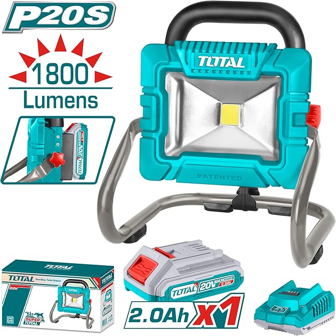 TOTAL - Battery LED Spotlight | 63 x 23 x 3 cm | Blue | 900-1800 Lumens | Rechargeable LED Spotlight for Outdoor Lighting