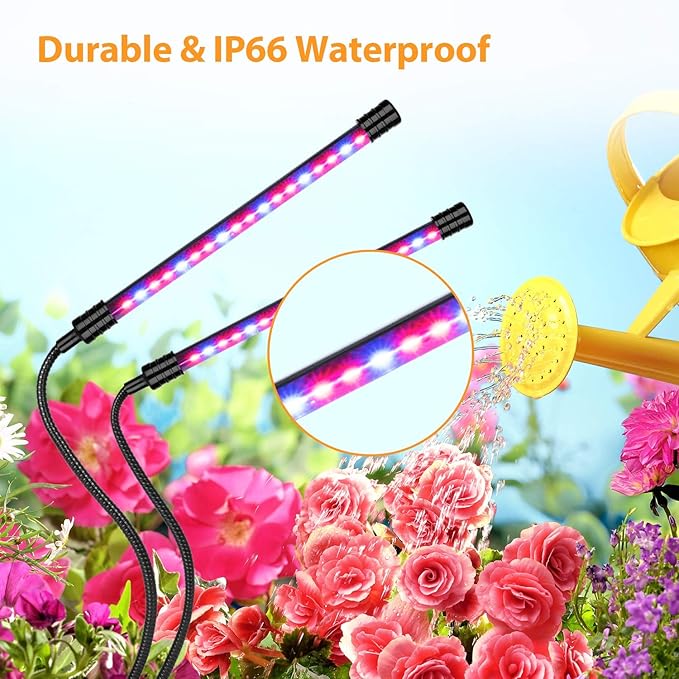LED Grow Lights for Indoor Plants 40W Plant Growing Lamps Auto ON/Off with Red Blue Spectrum3Heads Adjustable Gooseneck with 4/8/12H Timer 5 Dimmable Brightness