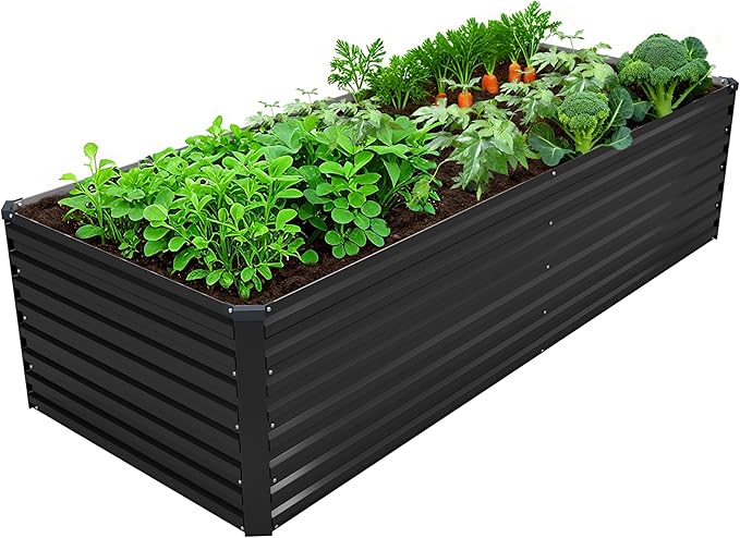 8x2x2FT Galvanized Raised Garden Bed KitVegetable Plant Boxes-Rectangle Metal Flower BoxLarge Planter Raised Beds Outdoor Garden for PlantingFruitHerb-Black