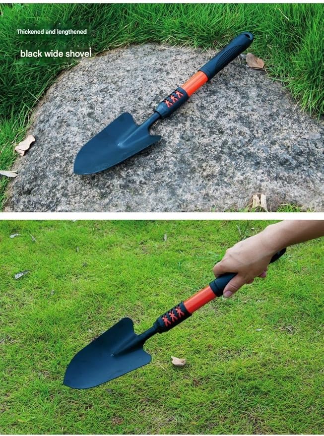 3/4-Piece Heavy-Duty Garden Tool Set – Carbon Steel Hand Trowel Rake Hoe Shovel with Anti-Rust Coating &amp Non-Slip Handle for Gardening and Planting (Black)(Four-pack)