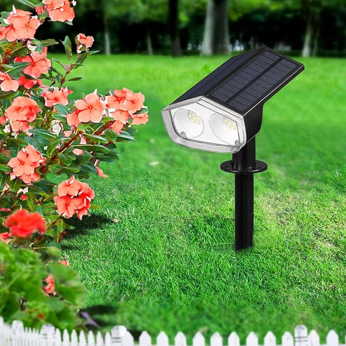 Dual Solar Panels Outdoor 24 LED Solar Landscape Spotlights IP67 for Garden Fence with Monocrystalline Silicon 6-24 Hours Working Time