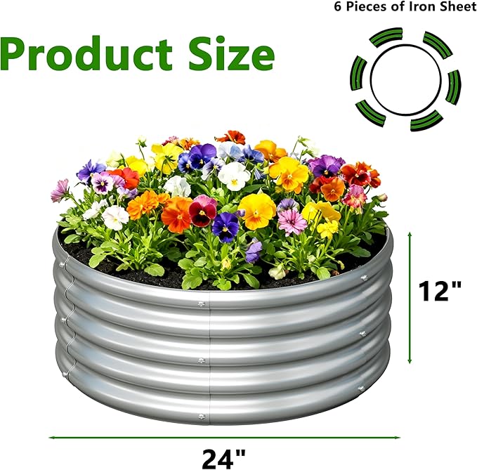 3PCS 2x2x1FT Galvanized Raised Garden Bed KitVegetable Boxes-Round Metal Flower BoxLarge Planter Raised Beds Outdoor Garden for PlantingFruitHerb-Silver