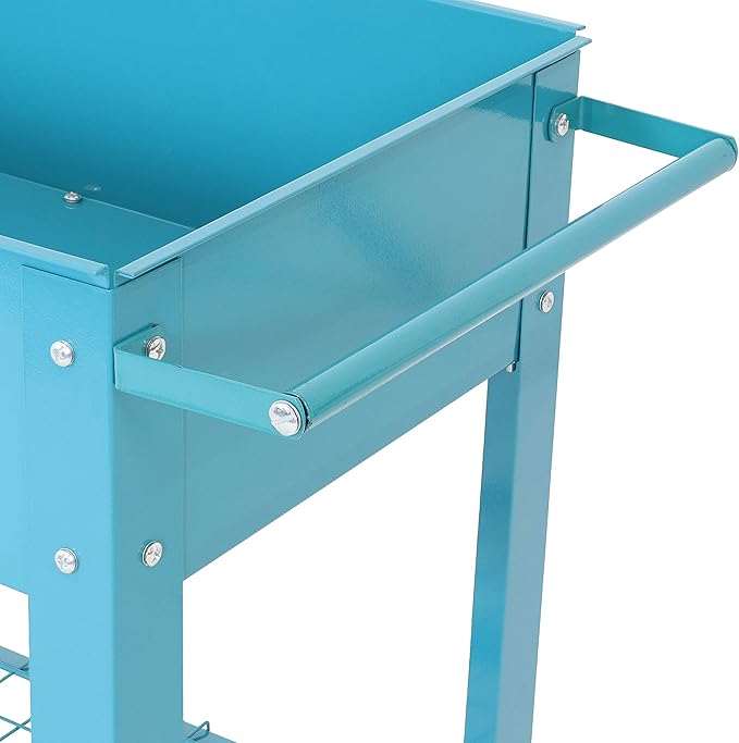Sunnydaze 43-Inch Galvanized Steel Raised Garden Bed with Legs - Outdoor Elevated Planter Box with Wheels for Vegetables - Blue