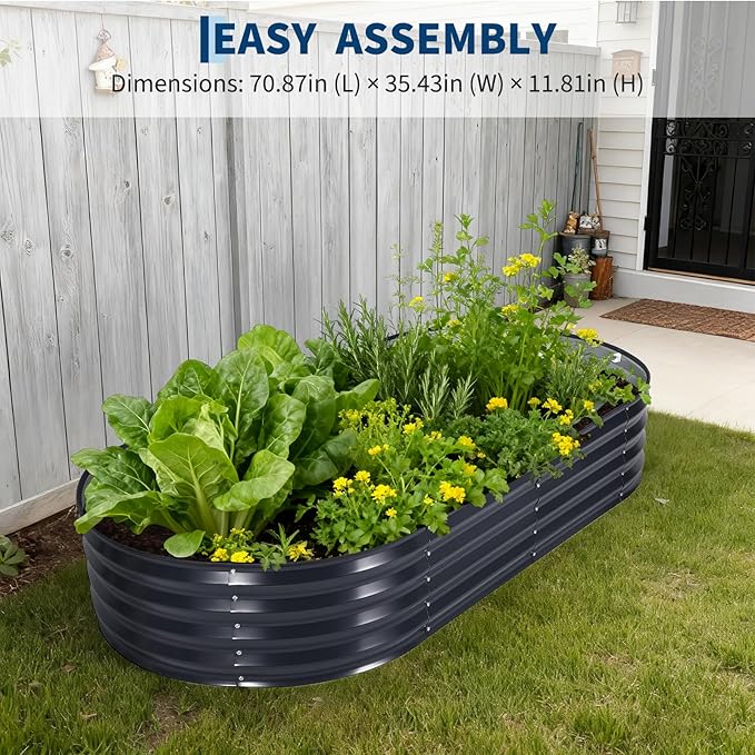 PeakPursuit Galvanized Raised Garden Bed Kit Large Durable Planter Raised Beds 6'x3'x1' for Vegetables Outdoor Metal Garden Raised Beds with Reinforced Design Optimal Drainage &amp Easy Assembly