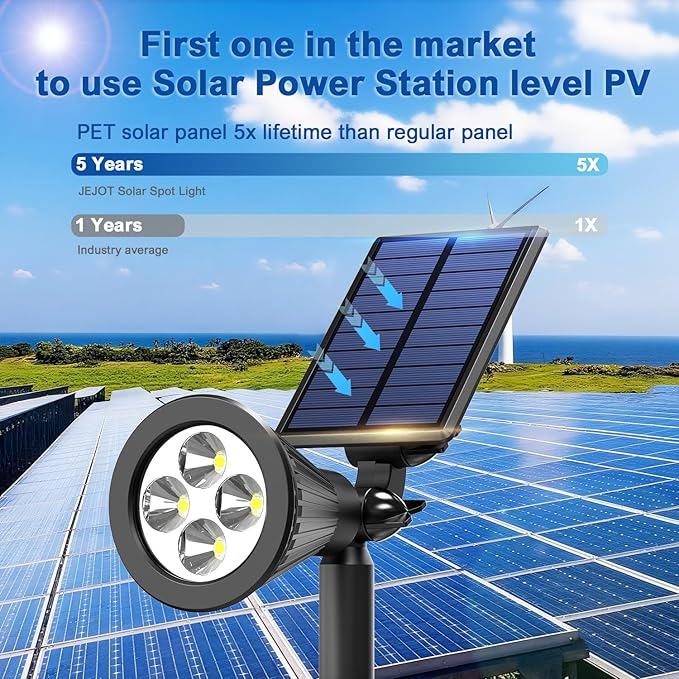 Solar Lights Outdoor Waterproof IP656500K Super Bright LED2 Lighting Modes Solar Powered Yard Garden Solar Spot Lights for Flag Landscape Auto On/Off-4 Pack