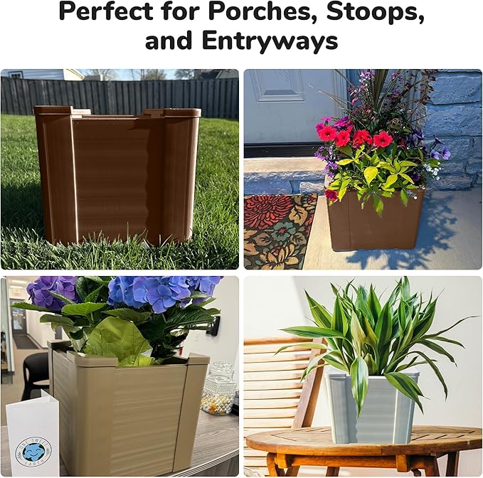 Raised Garden Bed - 1x1 ft Planter Box - Brown HDPE - No Tools Needed - DIY Kit for Urban Gardening Flowers Herbs &amp Vegetables - Made in The USA - 2 Pack