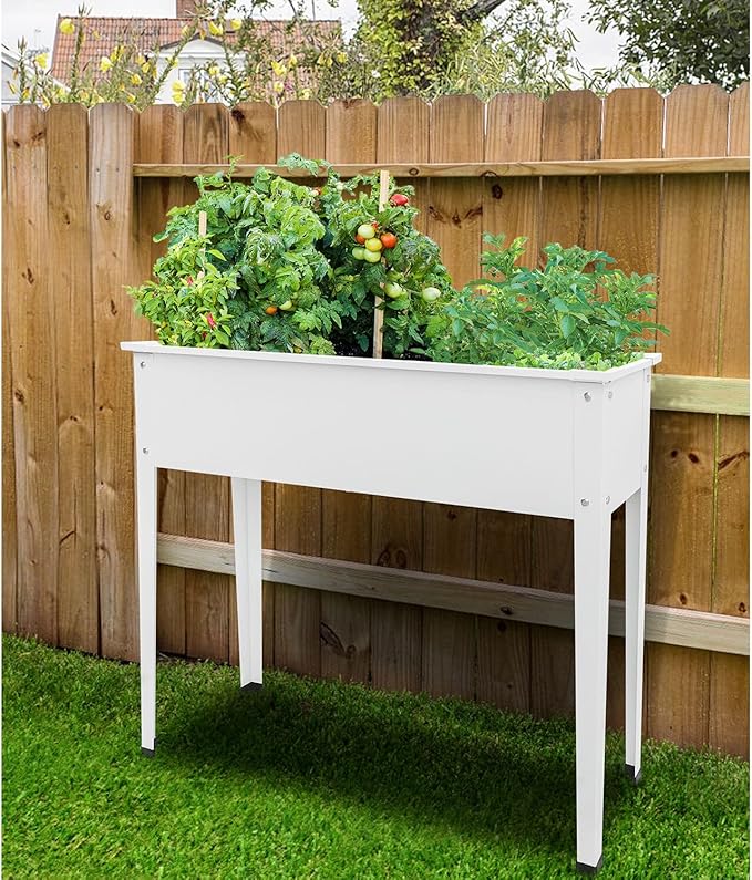 Hanover 39-In. Raised Garden Bed Planter Box with Legs for Flowers Herbs and Vegetables Powder-Coated Galvanized Steel Garden Box for Balcony Patio Porch or Deck White