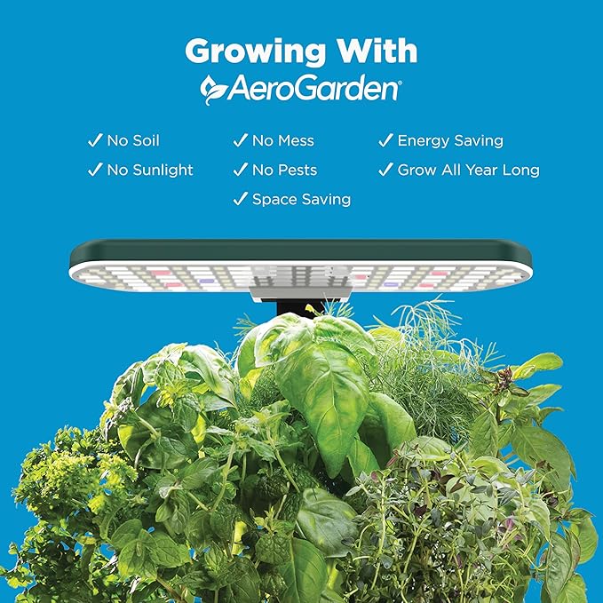 AeroGarden Harvest Lite in Green Soil-Free Indoor Hydroponic Garden with LED Grow Light for Year-Round Gardening of up to 6 Herbs and Vegetables