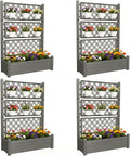 5.3' Tall Raised Garden Bed with Trellis Self Watering Planter Box for Outdoor Climbing Plants Resin Garden Lattice for Vegetables Flowers Tomato &amp Vine with Drainage Holes (Coffee 4 pack)