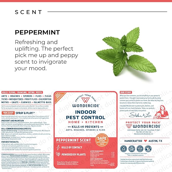 Wondercide - Indoor Pest Control Spray for Home and Kitchen - Ant Roach Spider Fly Flea Bug Killer and Insect Repellent - with Natural Essential Oils - Pet and Family Safe— Peppermint 32 oz