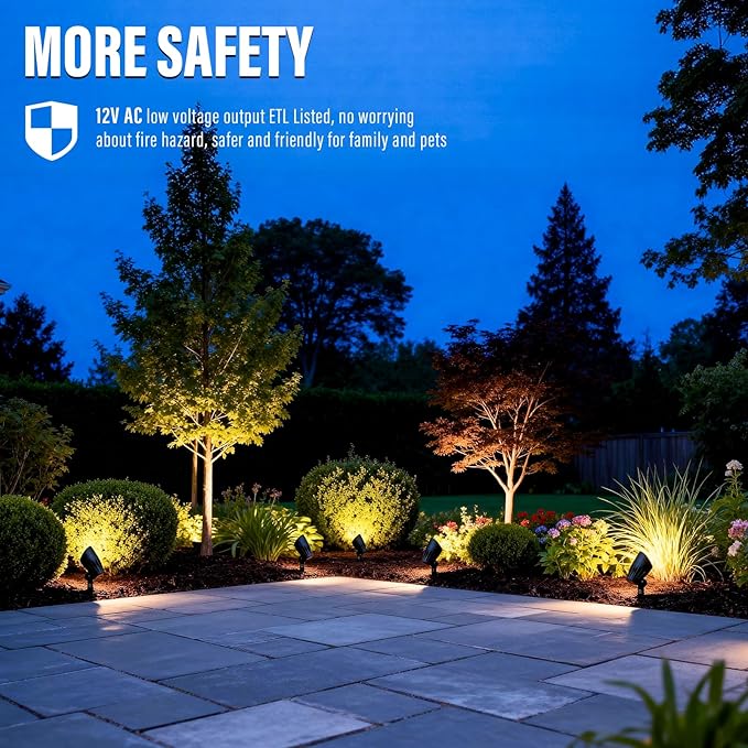 VENUS MANUFACTURING Low Voltage Landscape Spot Light Landscape Lighting Kits 380 Lumen Waterproof 50W Halogen Outdoor Spotlights 12V 3000K Warm White Metal Tree Lights for Garden &amp Yard