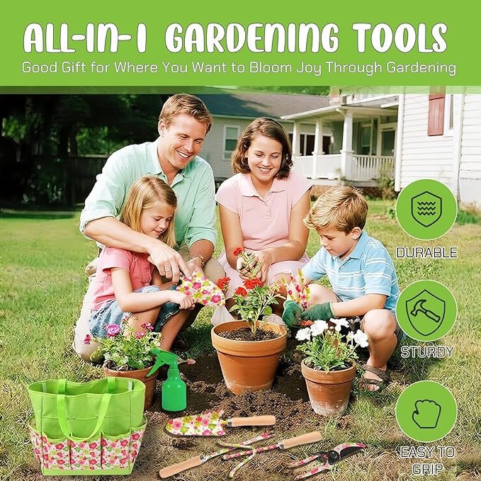 Heavy Duty Floral Gardening Tools Kit - 26PCS Gardening Tool Set with Non-Slip Rubber Handle Complete Gardening Tool Bag Set for Women
