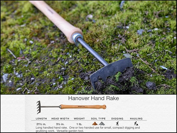 IDEALSPATEN - Made in Germany Since 1899 - Hanover Hand Rake - Professional Compact Cultivator Weeding Small Garden Tool 2lb - 21.5in (Hanover)#IS320