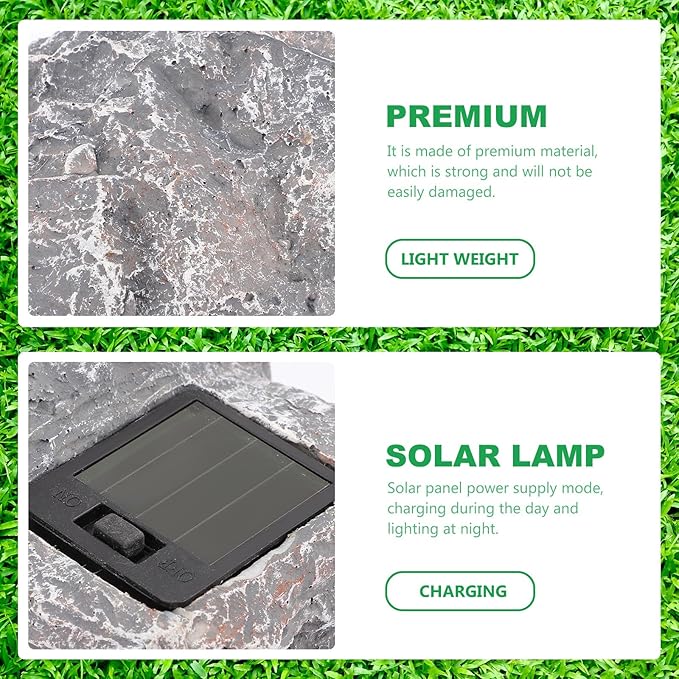 Solar LED Solar Lamp Outdoor Yard Landscape Light Waterproof Resin Stone Garden Decorative Spotlight for Patio Backyard