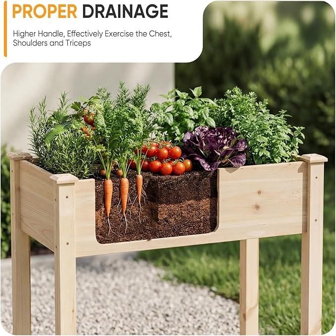 NEWBULIG Raised Garden Bed with Legs 34x18x30inElevated Wood Planter Box Stand for Outdoors Garden Balcony Courtyard Natural Wood 400 Pound Capacity for Planting Herbs Flowers Vegetables