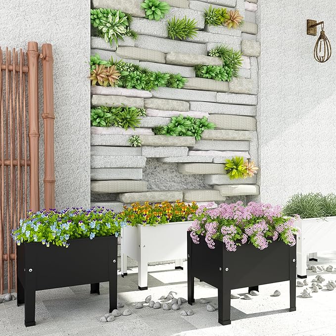 aboxoo 2 Packs 14 Inch Small Planter Raised Garden Bed with LegsOutdoor Metal Planter Box for PatioElevated Garden Bed for Vegetables Flower Herb(Black)