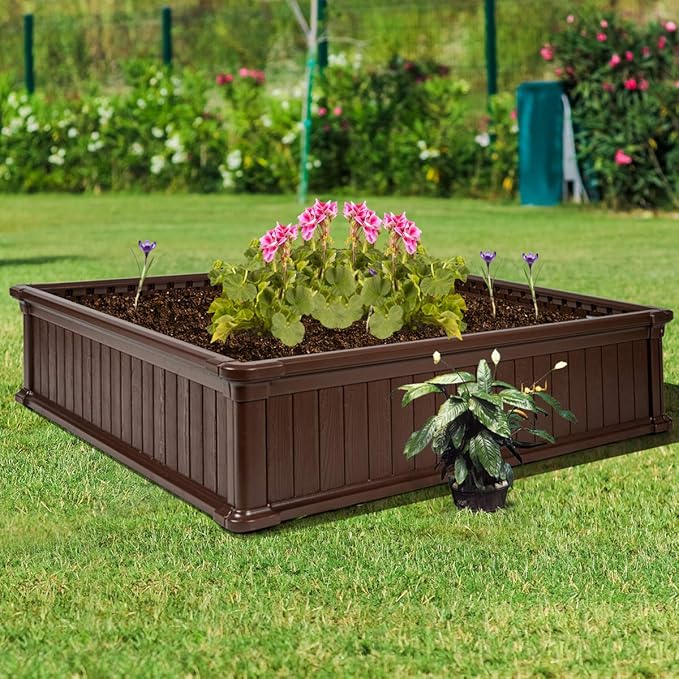 Giantex Raised Garden Bed Planter for Flower Vegetables Outdoor Plant Box Patio Backyard Easy Assembly (48.5''Lx48.5''Wx12''H Brown)