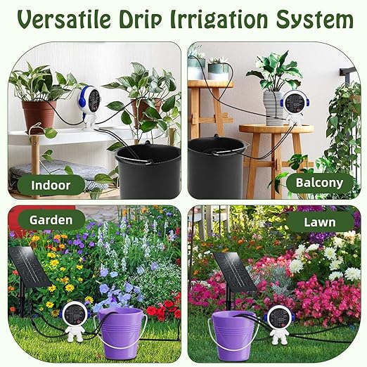 Solar Drip Irrigation System for Garden/Outdoor/Indoor Garden Solar Automatic Watering System for 15 Potted Plants Vacation Automatic Plant Waterer Outdoor with 2500mAh Battery 50Ft Tube