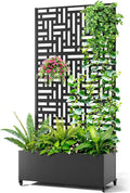 Metal Raised Garden Bed with Trellis 2-in-1 Planter Box &amp Privacy Screen for Climbing Plants Outdoor Standing Flower Bed with Drainage Holes 35.4 L x 15.7 W x 70.1 H Black-Helen