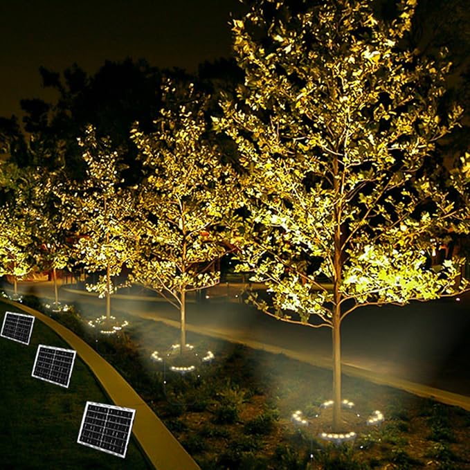 Solar Palm Tree Lights Outdoor Warm Light 3000K - Solar Spotlights for Plam Trees 12000 mAh Batteries Solar Powered LED Ring Tree Lights up to 12+ Hours for Outside House Garden Landscape Large Trees