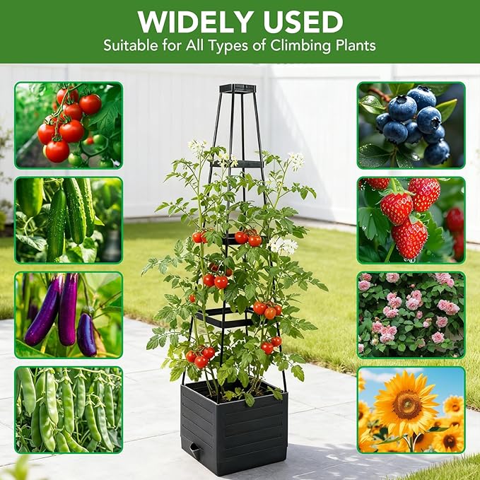 2 Pack Raised Garden Bed Planter Box with Trellis 57'' Self Watering Tomato Planters for Climbing Plants Tomato Cage Trellis for Vegetables &amp Vine Flowers Indoor Outdoor Patio