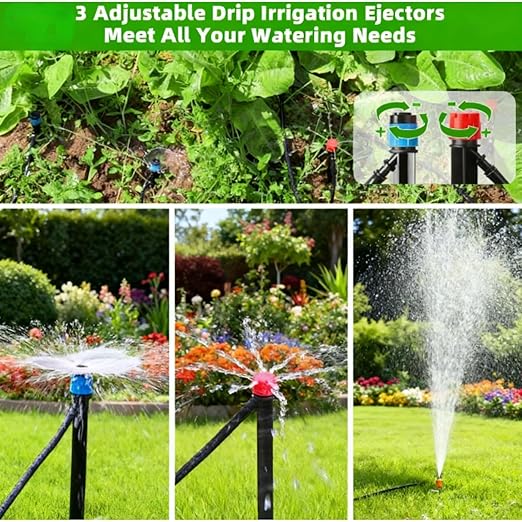 240FT Garden Drip Irrigation Kit - DIY Plant Watering System with 3 Adjustable Modes (Mist Drip Vortex Nozzles) 5/16 Mainline &amp 1/4 Tubing for Greenhouse Patio Raised Beds