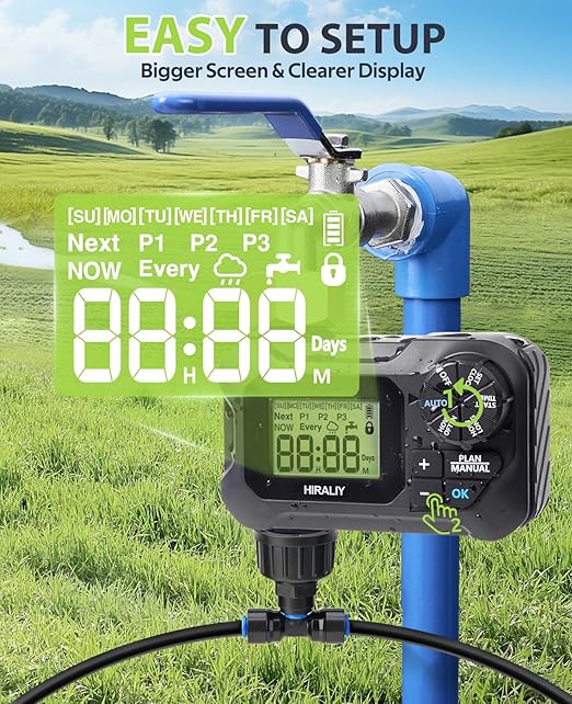 HIRALIY 59FT Greenhouse Misting Drip Irrigation Kit with Water Timer Quick Connector Design Garden Watering System Automatic Irrigation System with Tubing Nozzles for Hanging Plants Raised Bed