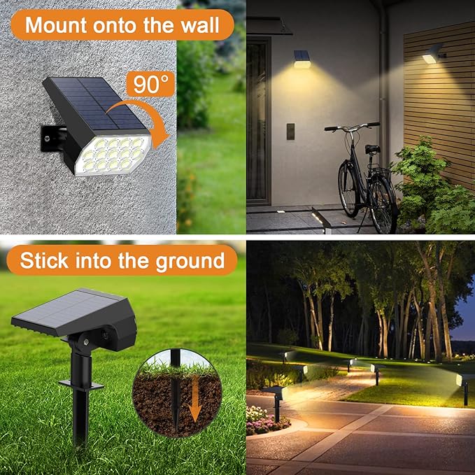 WELALO Solar Spot Lights Outdoor [10 Pack/65 LED/3 Modes] 2-in-1 Solar Landscape Spotlights Solar Powered Security Lights IP68 Waterproof Wall Lights for Walkway Yard Garden Driveway(Warm White)