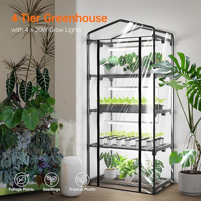 Bstrip Indoor Greenhouse with Grow Light 29.5 L×13.8 W×71 H and 27.2x19.9x61.8