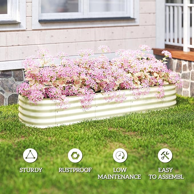Outsunny 6.5' x 2' x 1' Galvanized Raised Garden Bed Kit Outdoor Metal Elevated Planter Box with Safety Edging Easy DIY Stock Tank for Growing Flowers Herbs &amp Vegetables Cream