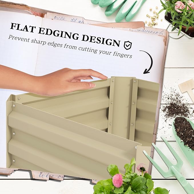 Outsunny Galvanized Raised Garden Bed 73.5 Tall Outdoor Planter Box with Trellis Tomato Cage and Open Bottom for Climbing Vines Vegetables Flowers in Backyard Garden Patio Cream