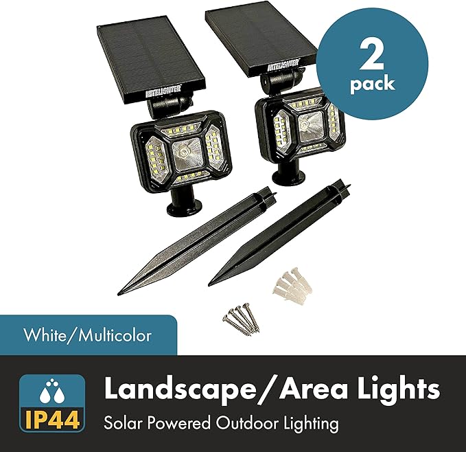 Outdoor Solar Powered Lights for Yard - Outdoor Adjustable Waterproof Landscape Uplighting for Flag Tree Plant Statue Installs on Ground or Wall 2-Modes of Lightning 2-Pack