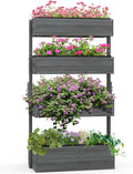 Wooden Vertical Raised Garden Bed 4 Tier Garden Planters Self-Draining with Non-Woven Fabric System Standing Plant Box for Plants Herbs Flowers Vegetables Outdoor Indoor Gardening