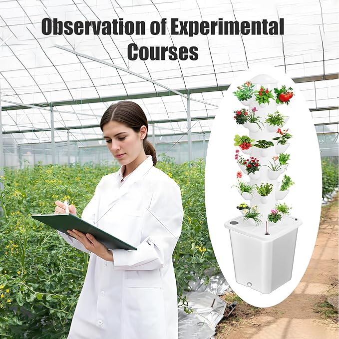 1 Set Hydroponic Tower with 10L Tank 6 Layers 30 Plants Indoor Hydroponics Growing System Soilless Cultivation Herbs Fruits Vegetables Vertical Planter Tower Kit (White)