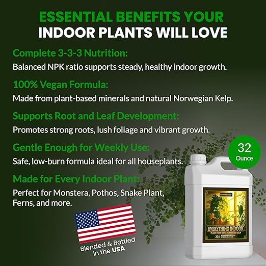 Humboldts Secret Everything Indoor Plant Food | 3-3-3 All Purpose Liquid Fertilizer with Norwegian Kelp | Supports Growth and Strong Roots | Nutrients for Houseplants &amp Indoor Plants | 32 Ounce