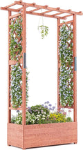 GarveeLife Raised Garden Bed with Trellis 45 in Wood Planter Box with Side Trellis Hanging Roof and 4 Drainage Holes Freestanding Elevated Garden Bed for Climbing Plants Vines Flowers