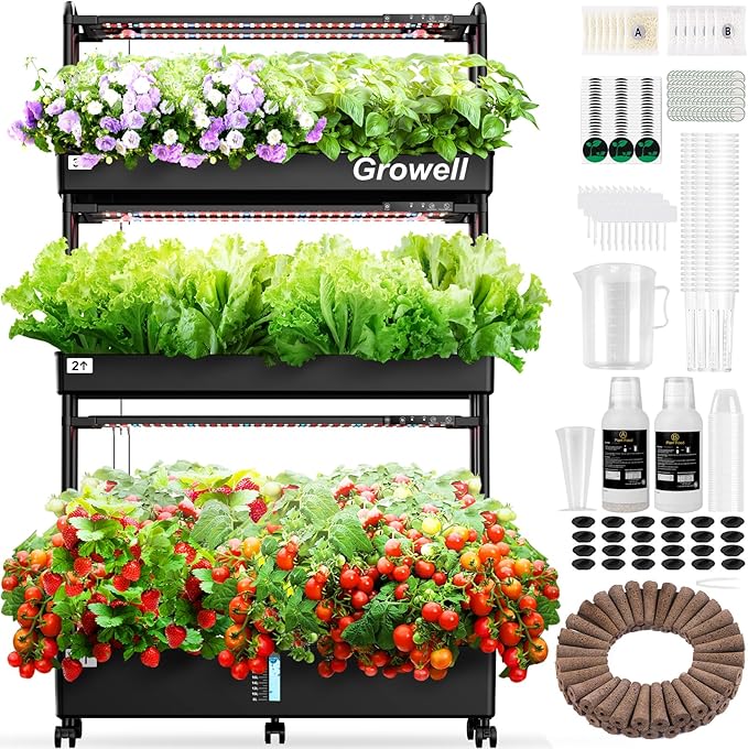 Large Hydroponics Growing System Kit 90 Pods Vertical Hydroponic Garden with 2 Light Modes Grow Light Auto Circulating Water System 40L Indoor Gardening System for Herb Vegetable Fruit