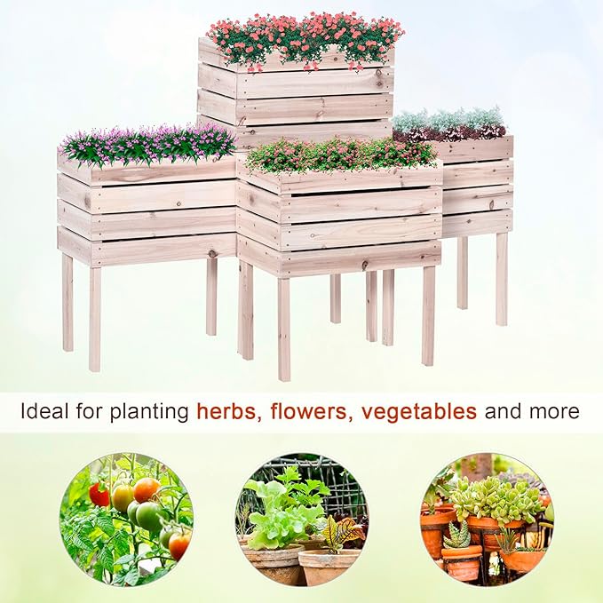 Planter Raised Beds Flower Bed Garden Planters 4PCS Wooden DIY Shape for Flowers Vegetables